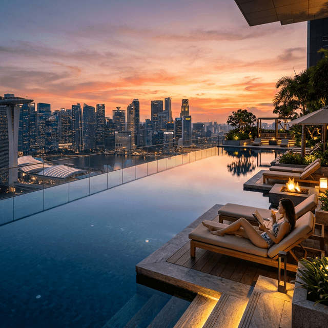 Infinity edge pool overlooking the city skyline